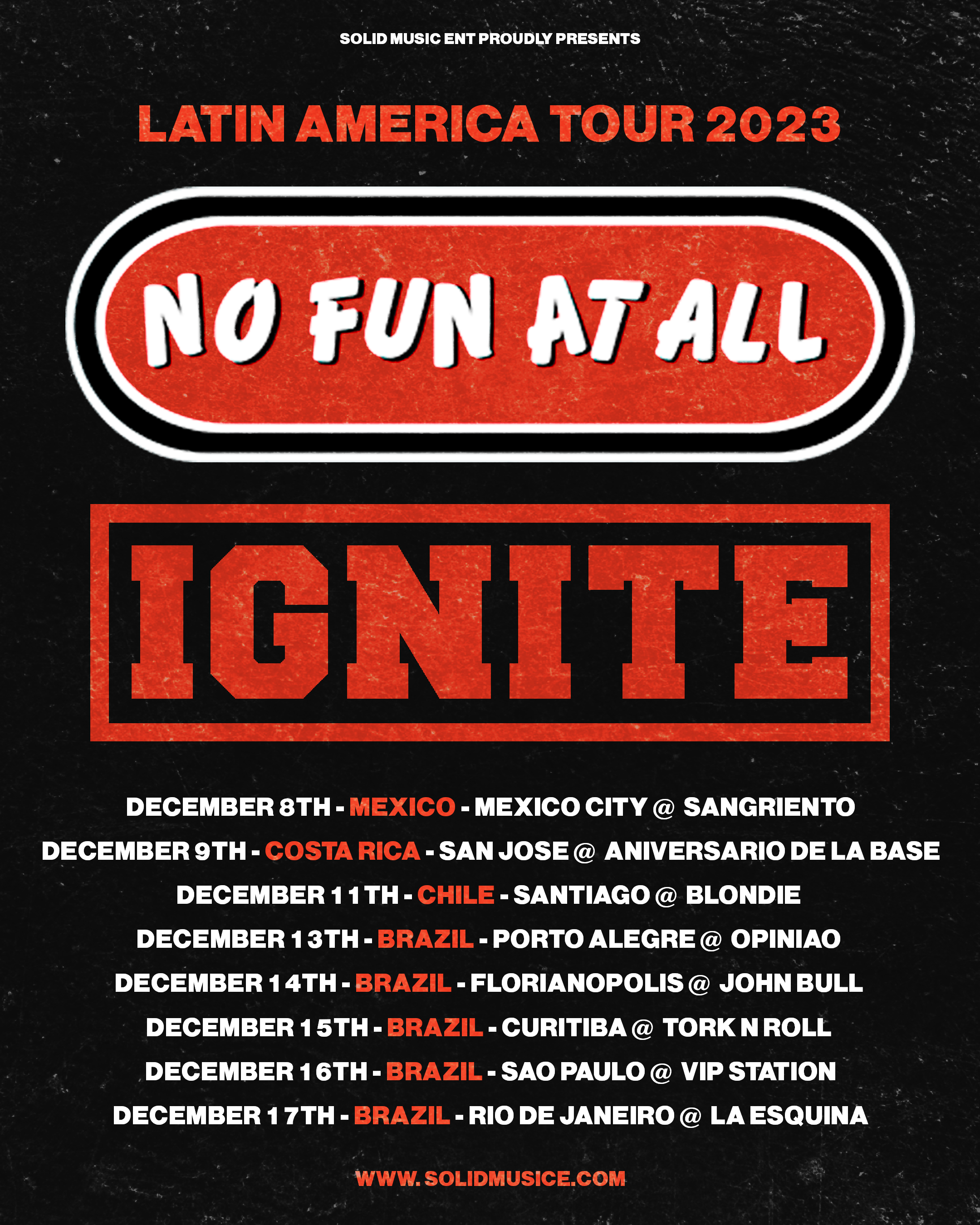 NO FUN AT ALL E IGNITE JUNTOS NO BRASIL EM DEZEMBRO